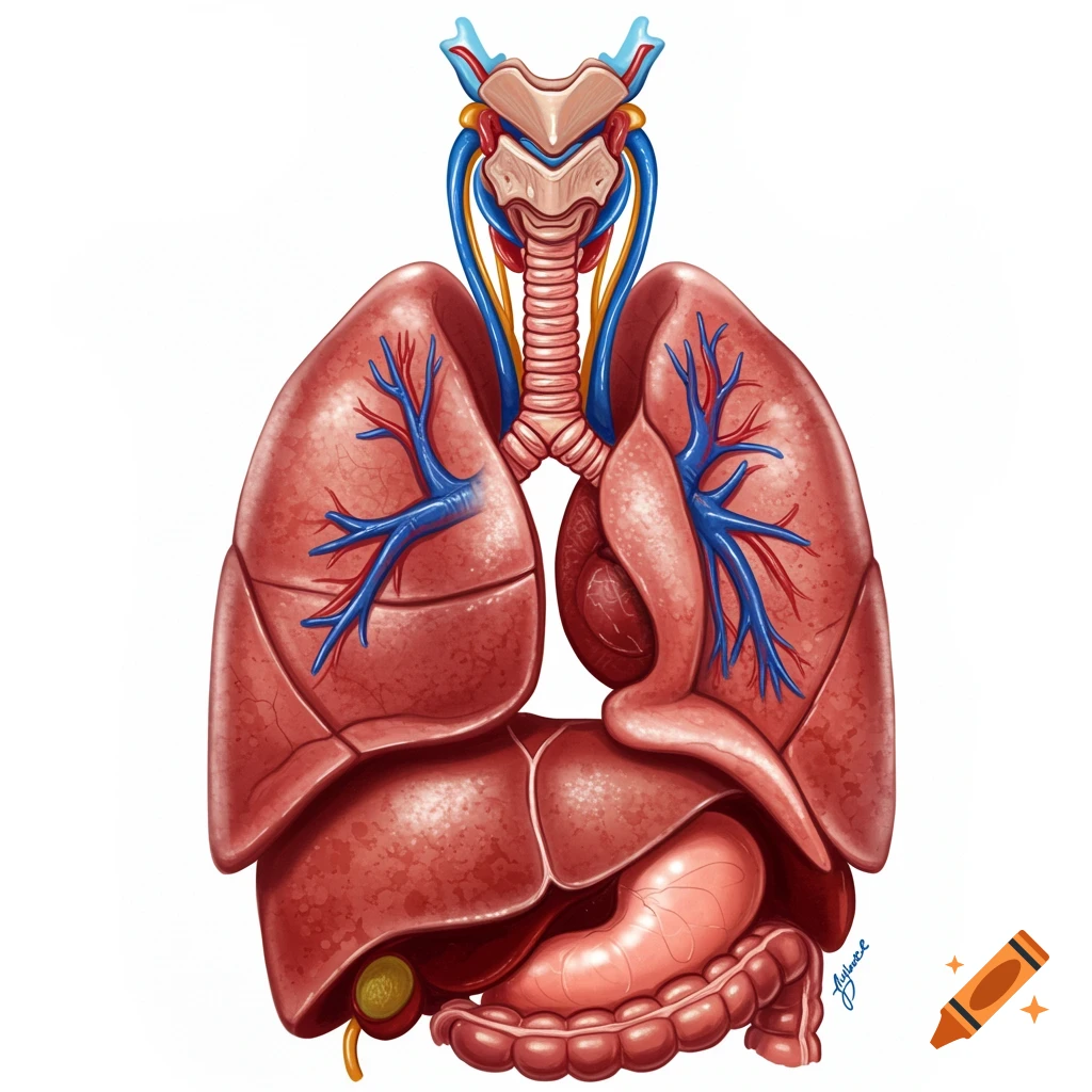 Illustration of the human respiratory and upper digestive systems.