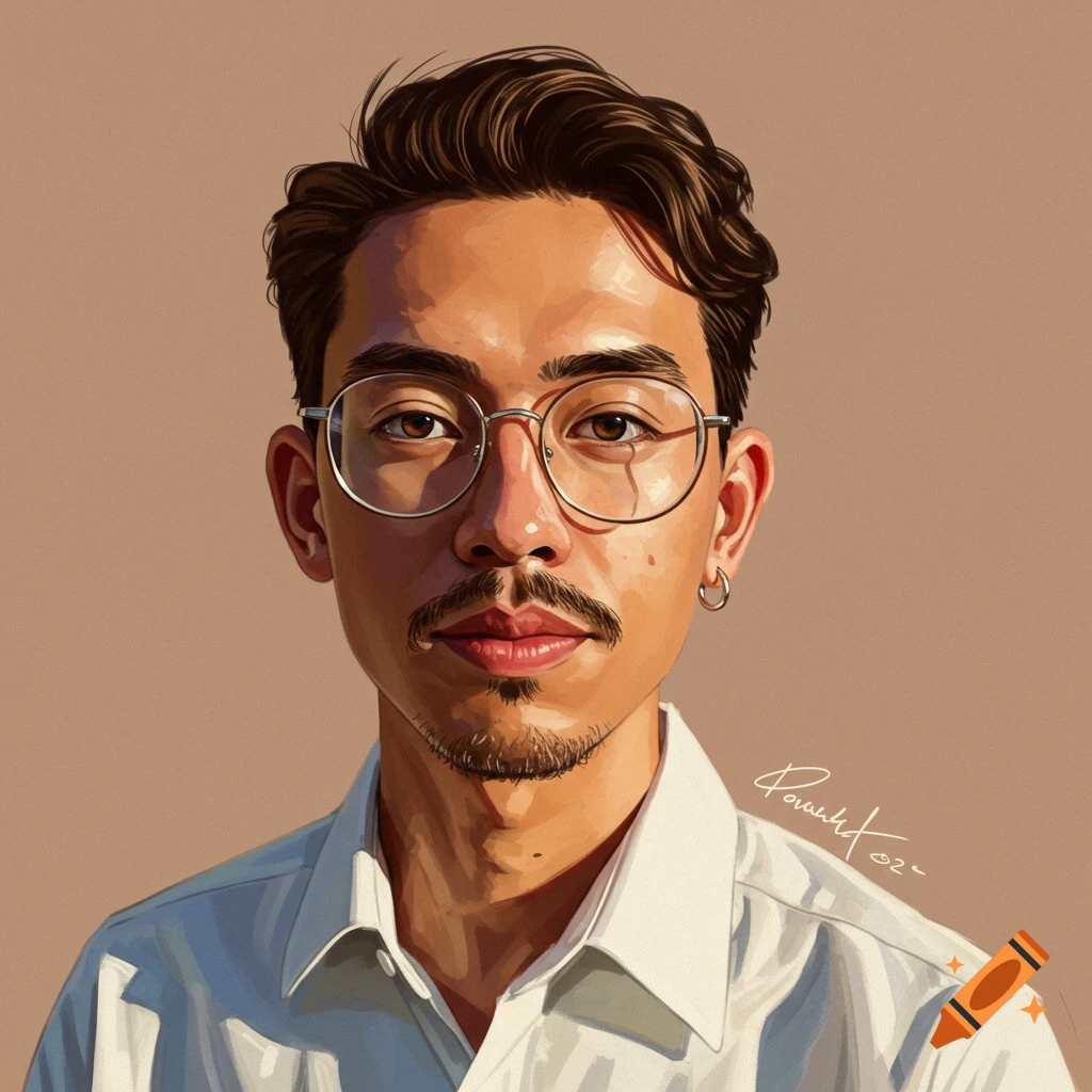 Portrait of a man with glasses and a mustache wearing a white shirt.