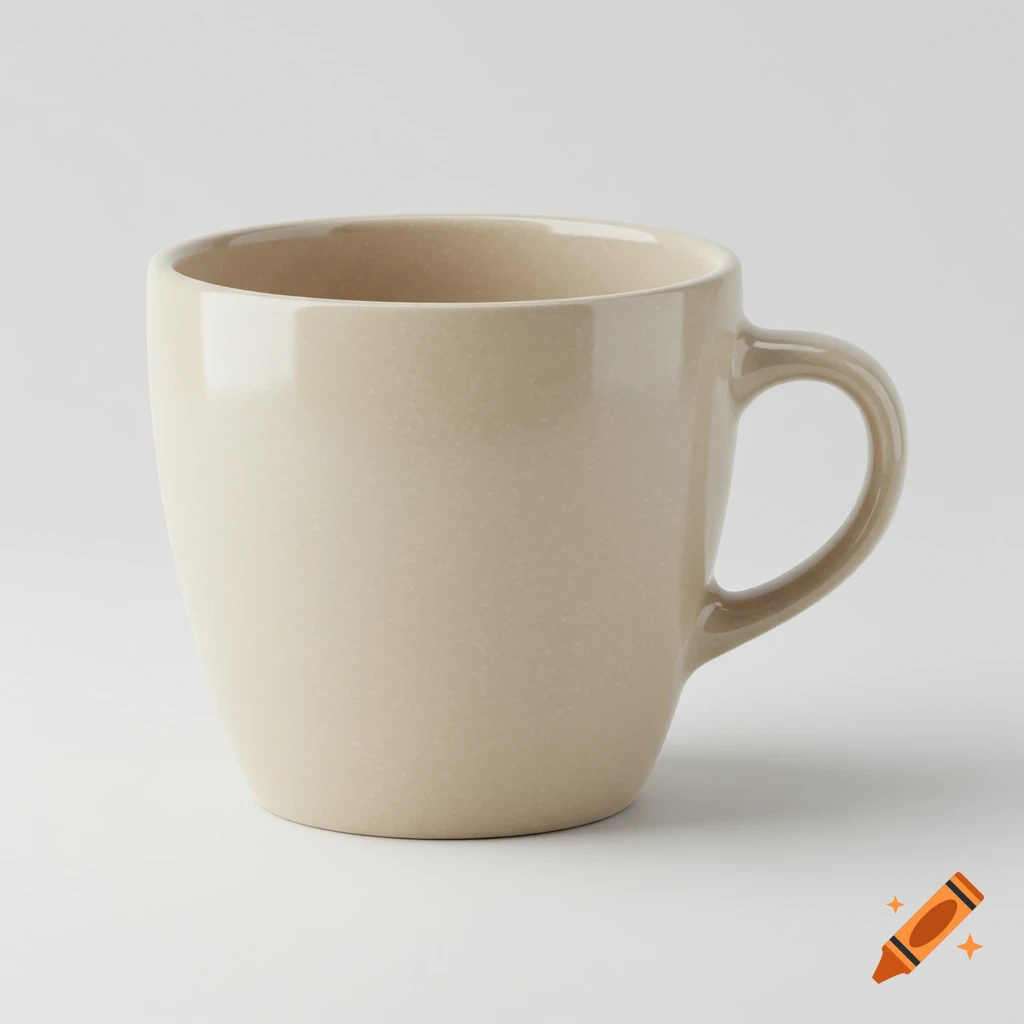 A light beige mug on a white background.