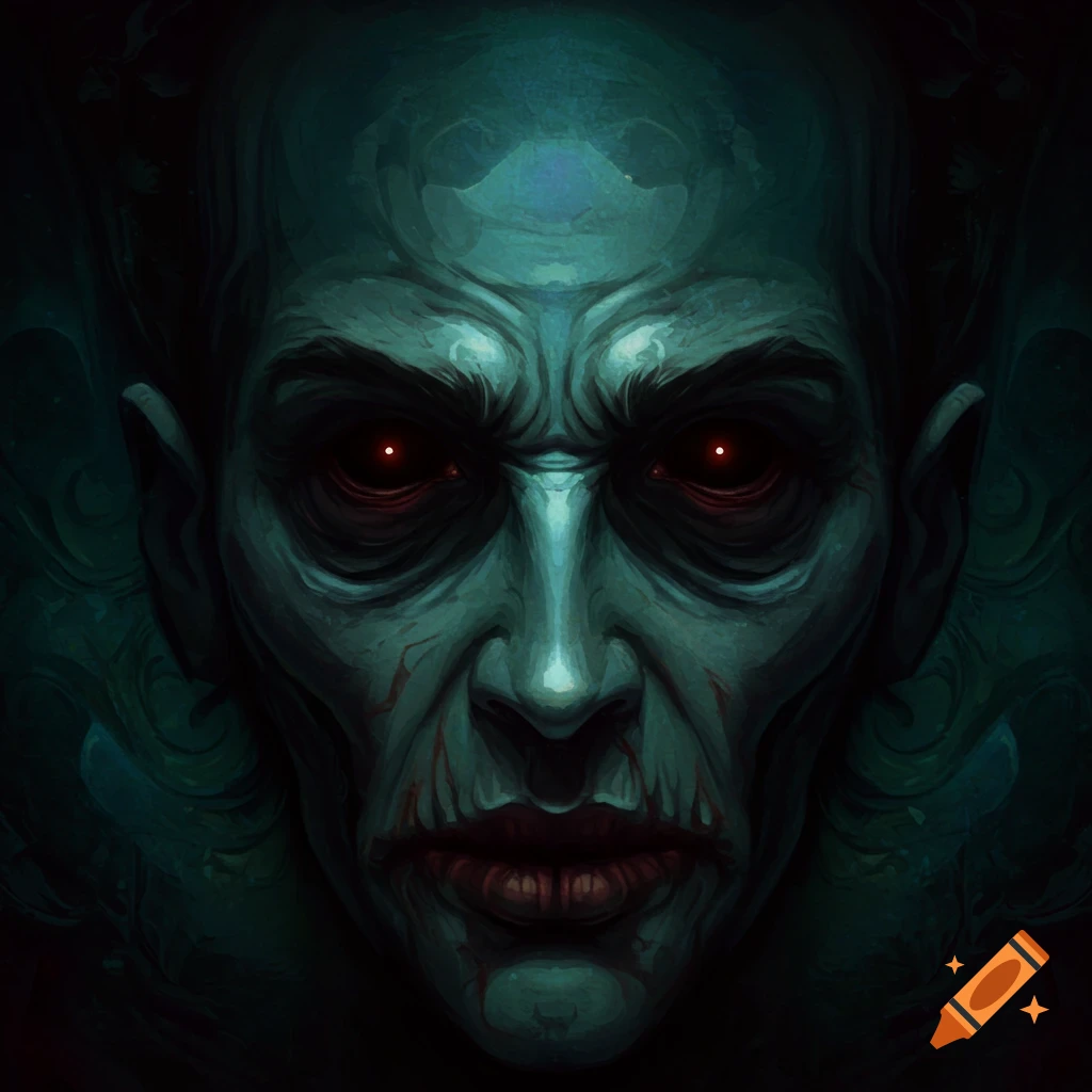 A creepy face with red eyes.