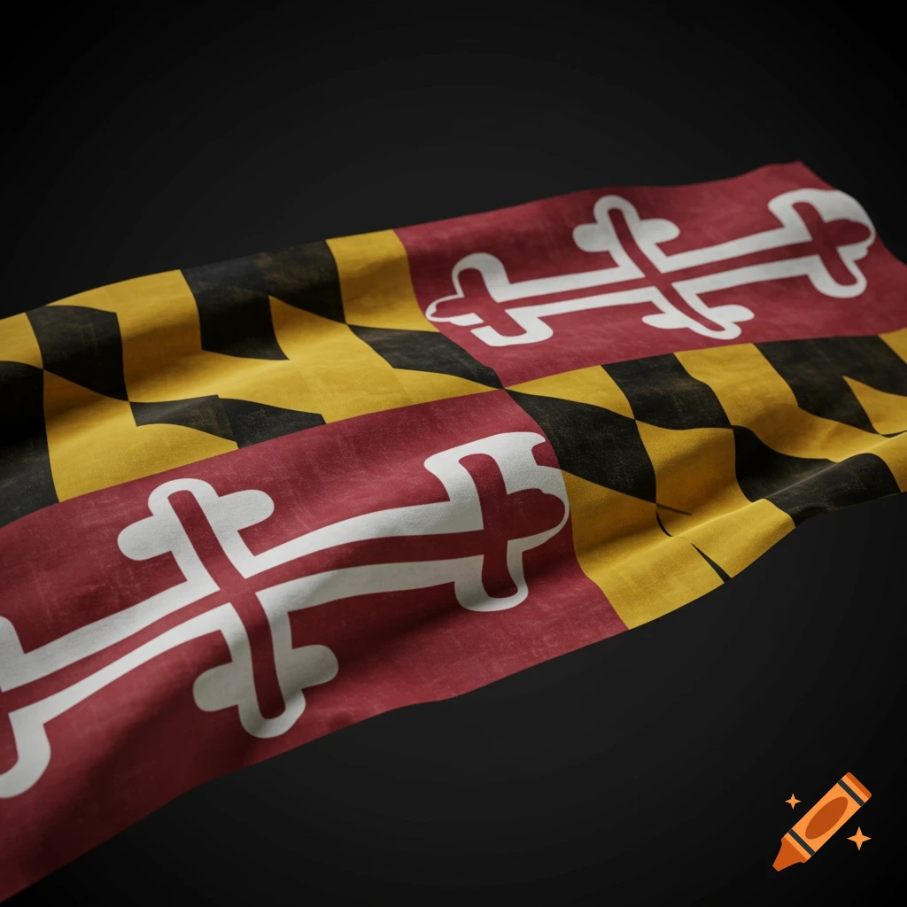 Closeup of a Maryland flag waving