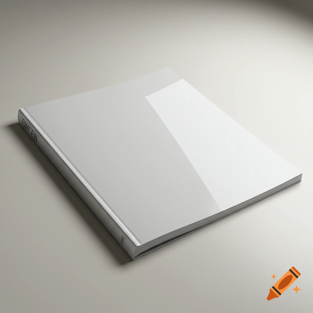 A blank white magazine lies on a surface.