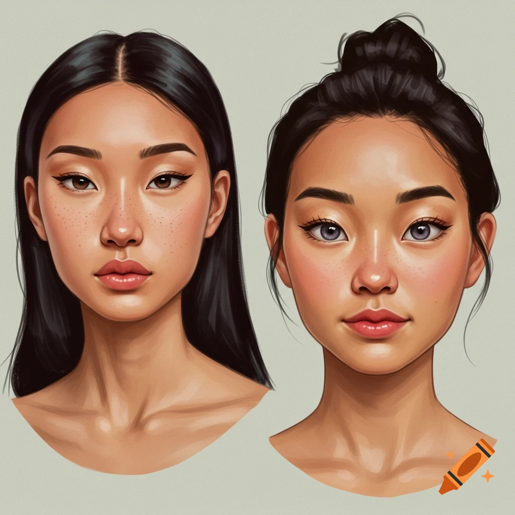 Two Asian women's faces side-by-side.