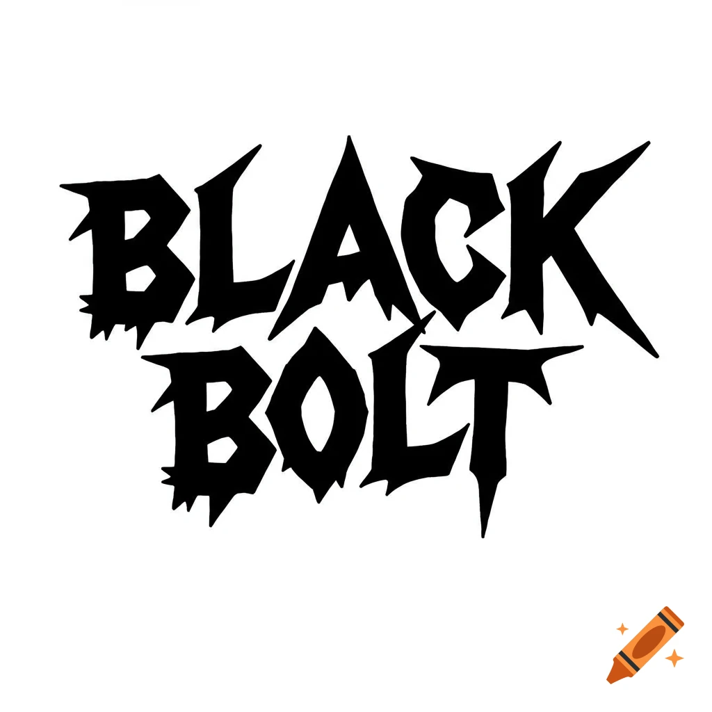 Logo with the text BLACK BOLT in a jagged black font on a white background.