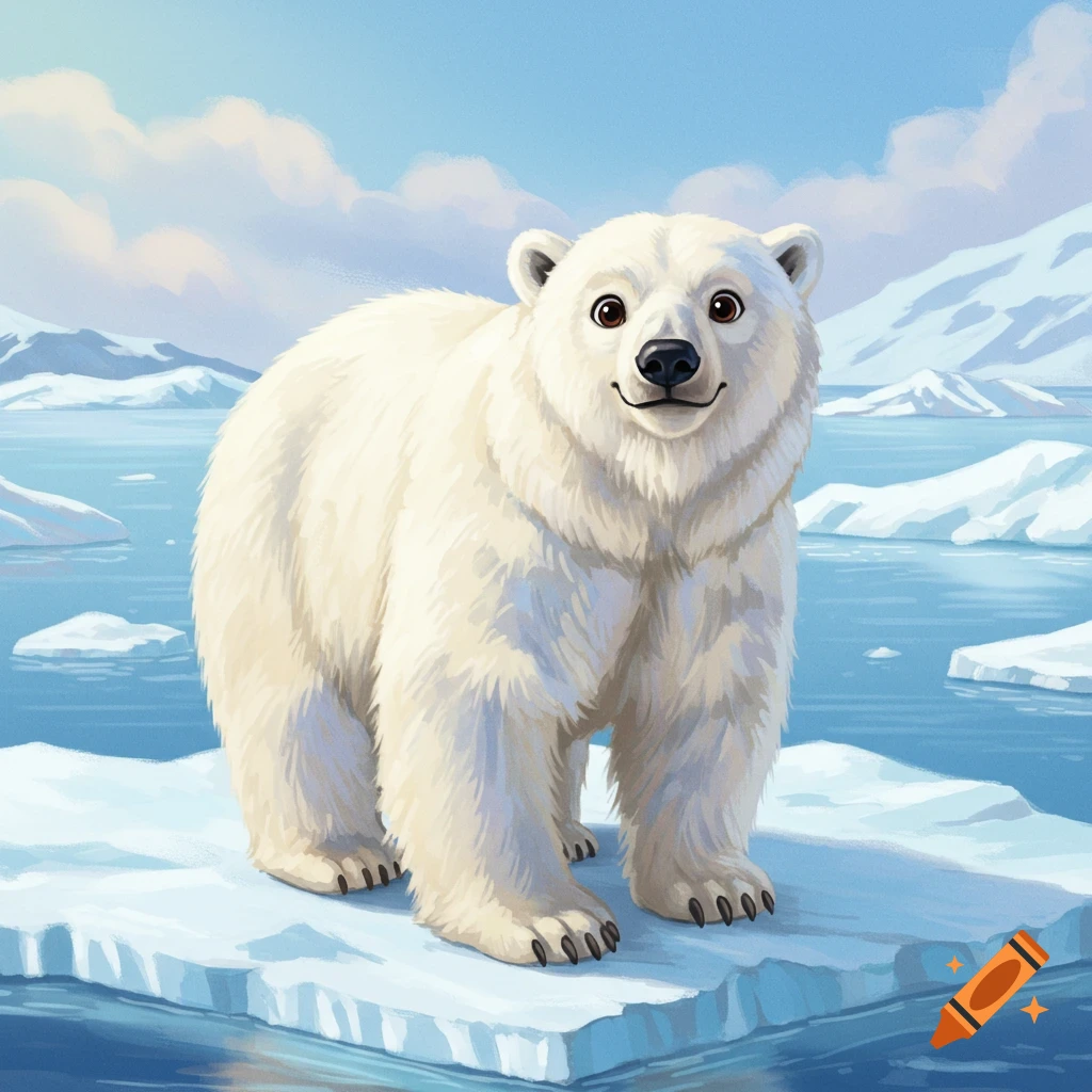 A friendly polar bear standing on an ice floe in the arctic.
