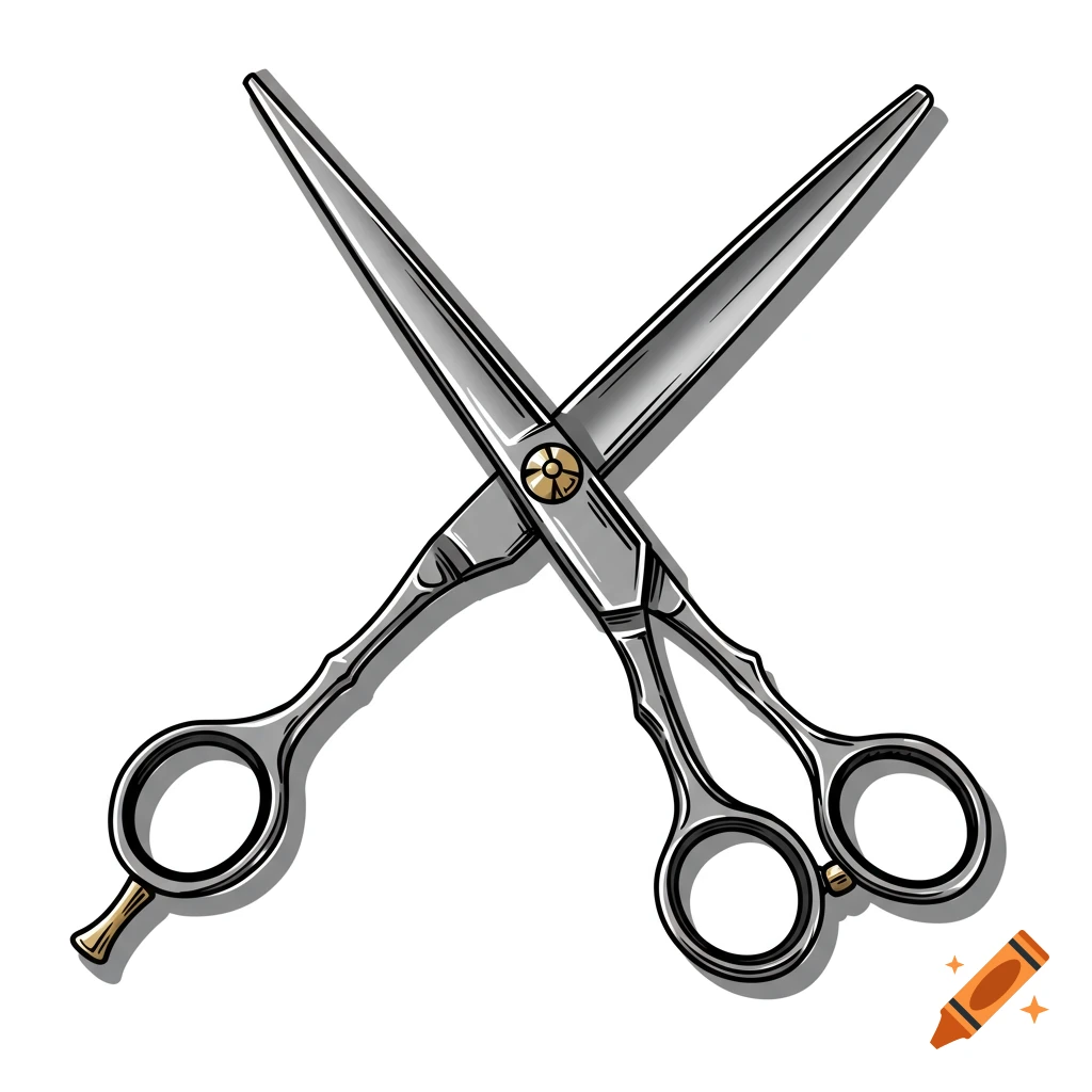A vector illustration of barber scissors crossed.