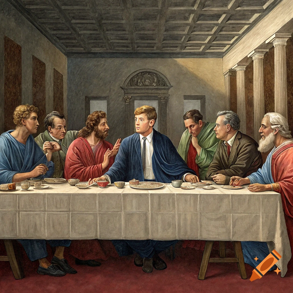 Painting of Last Supper with 1960s politicians, JFK as Jesus