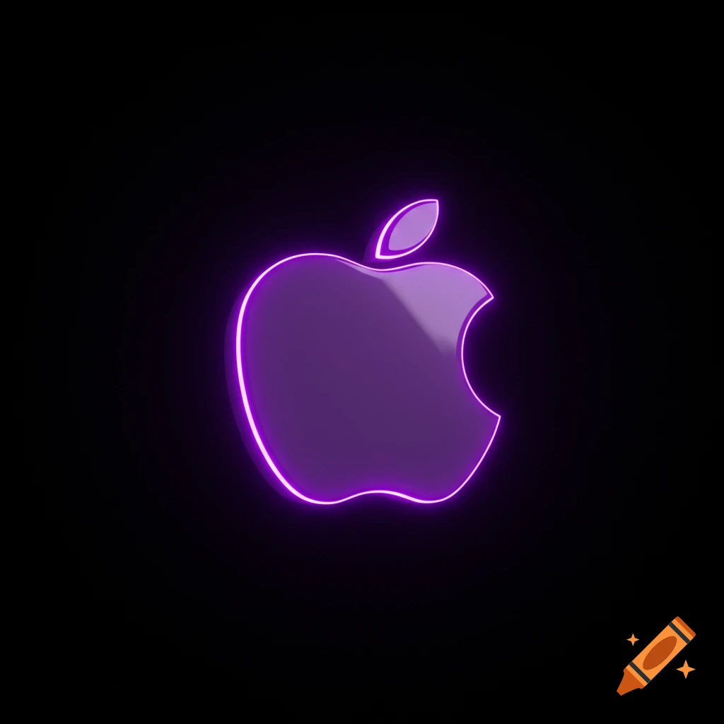 A purple glowing Apple logo on a black background.
