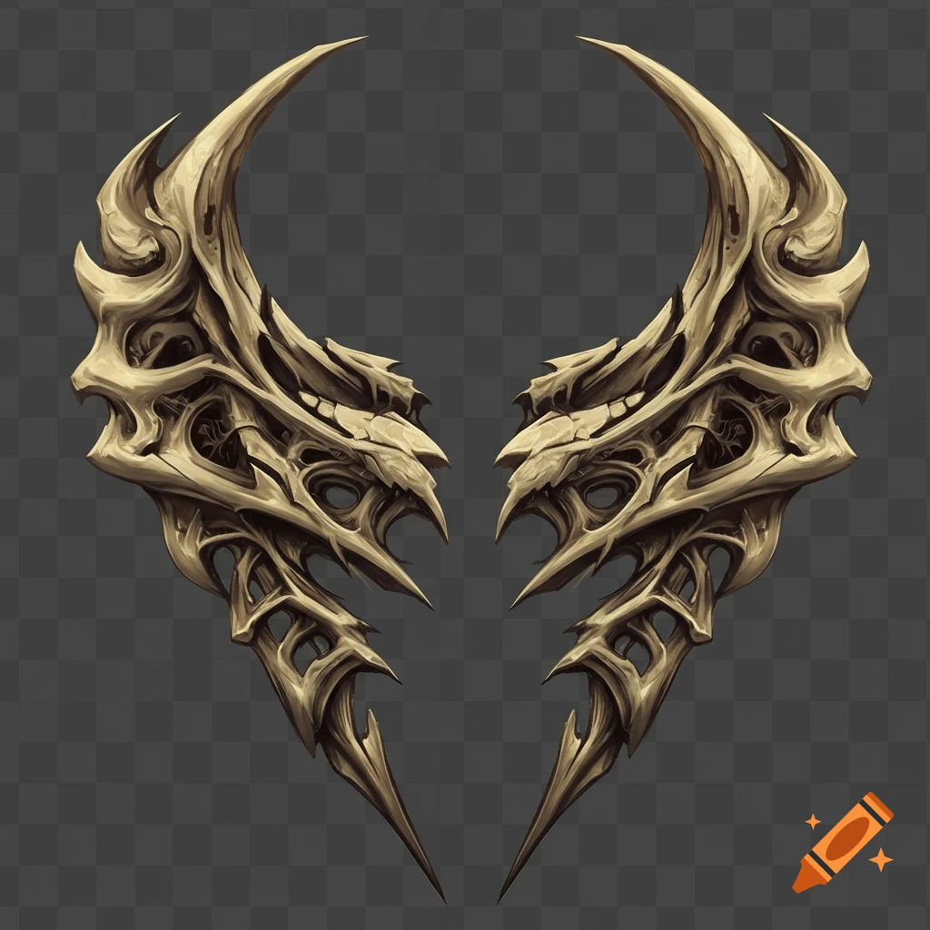 Symmetrical bone tribal design with spikes, like a necklace or chestplate.