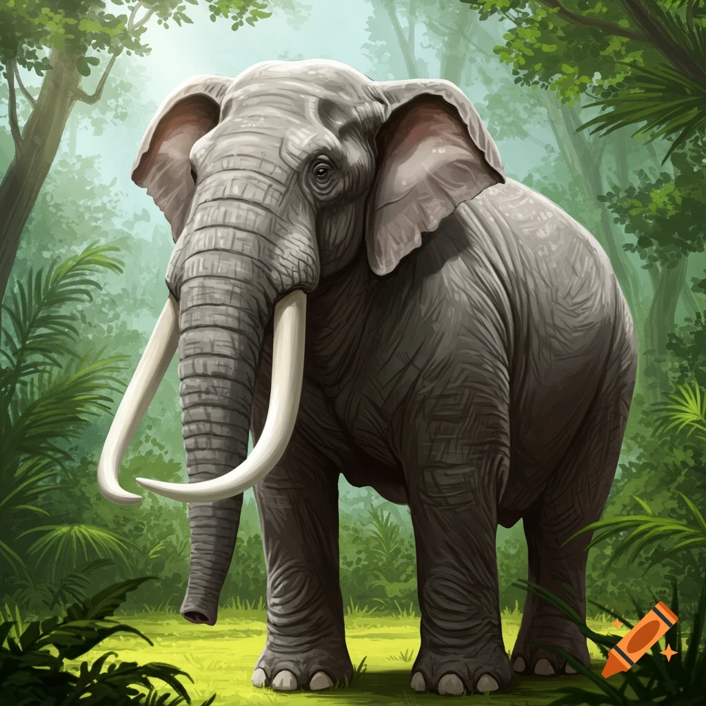 An elephant in a jungle.