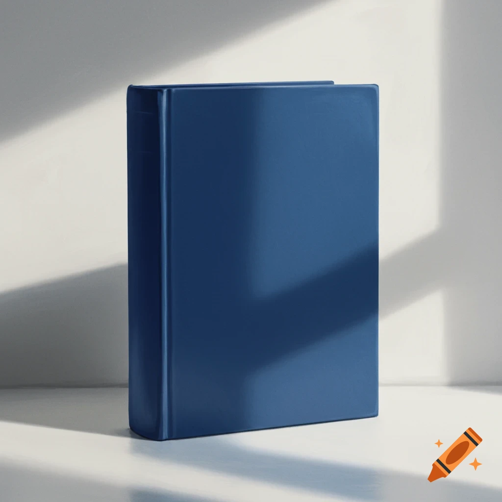 A blank blue book standing upright.