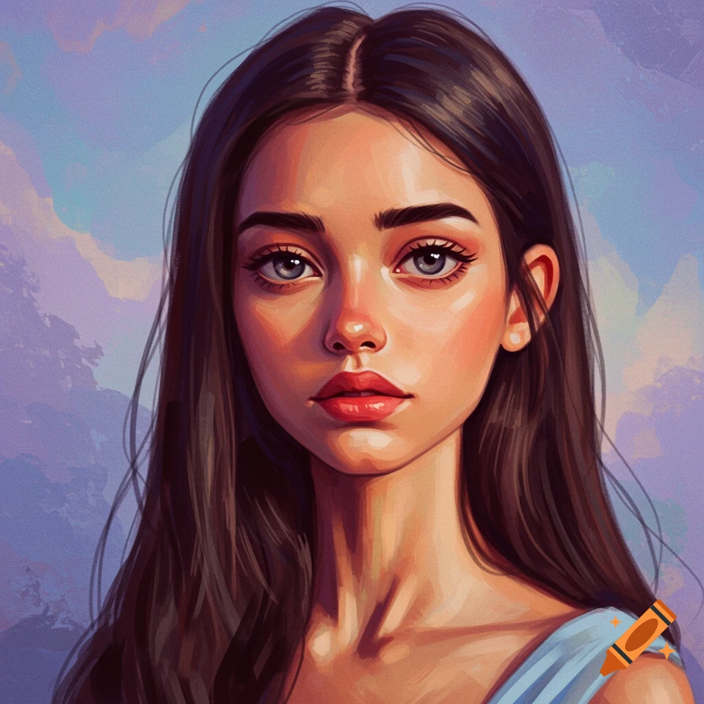 Portrait of a young girl with long brown hair.