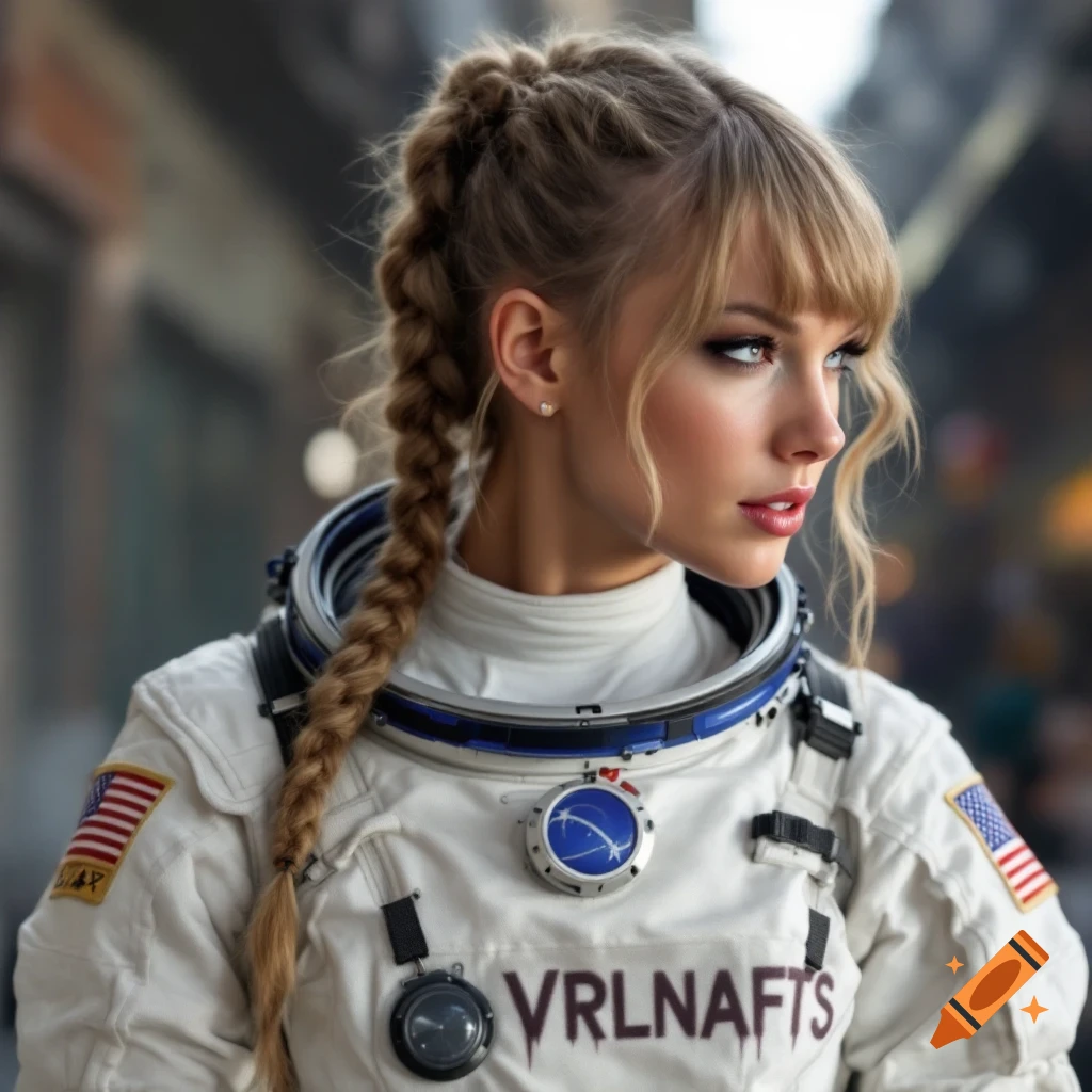 Woman with braided hair wearing an astronaut suit