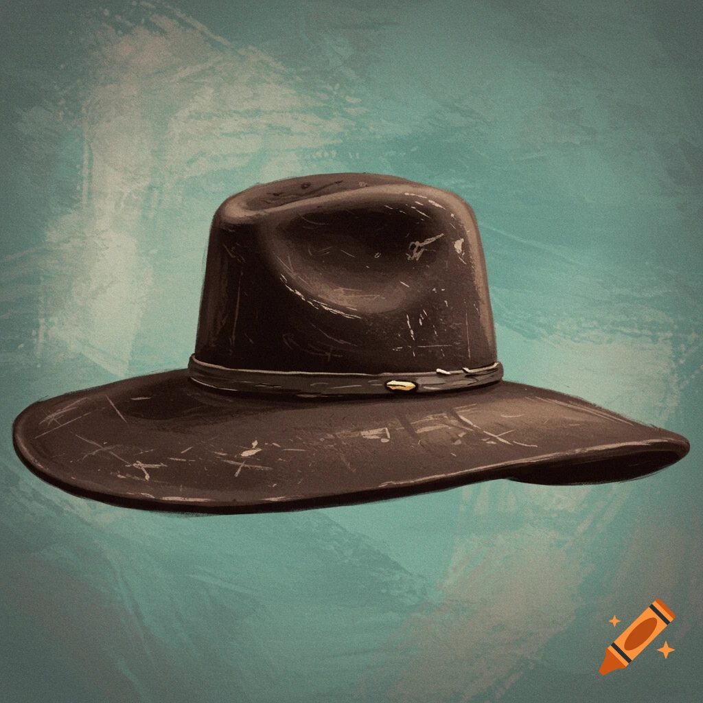 A brown cowboy hat sits on a textured surface.