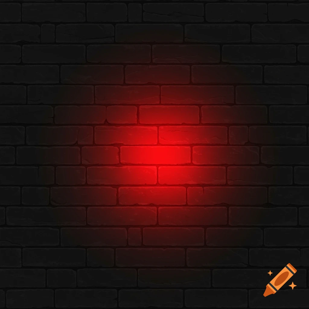 A dark grey brick wall with a red glow in the center