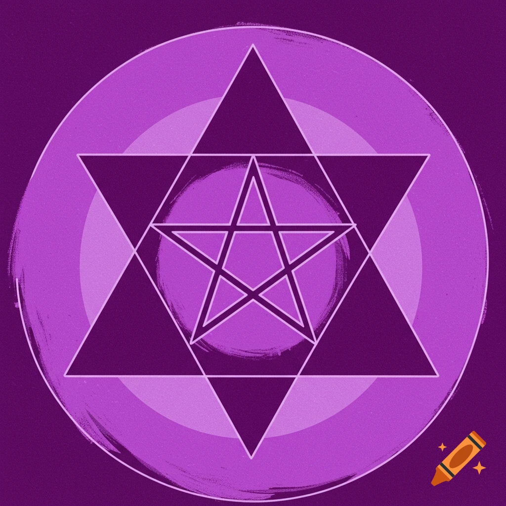 Purple geometric symbol with hexagram, pentagram, and concentric circles