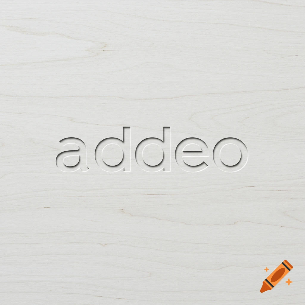 The word 'addeo' etched into a light wood grain texture.