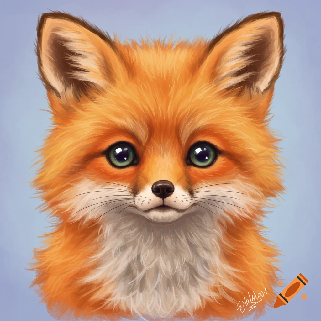 portrait of a cute orange fox with green eyes