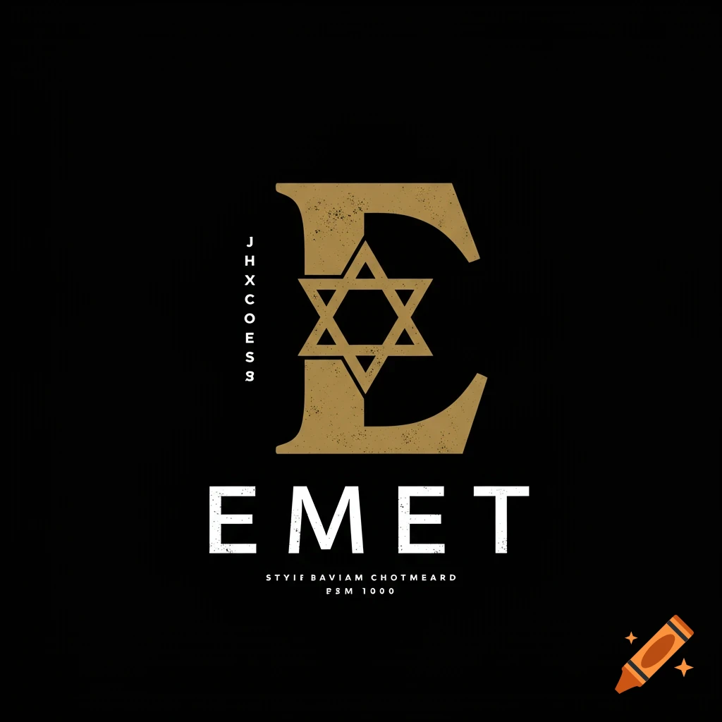 A logo with a large gold E, a Star of David, and the text EMET.