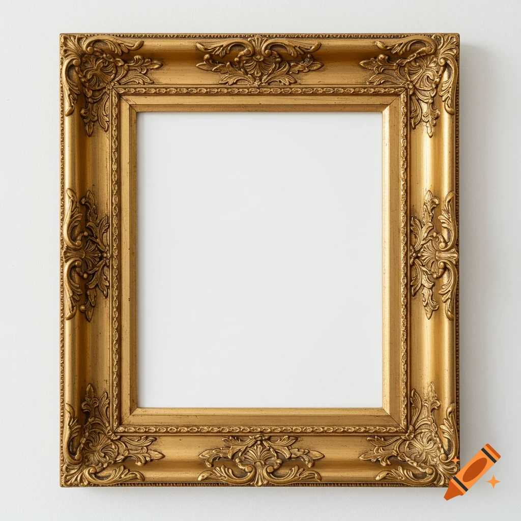 Ornate gold picture frame on a white wall