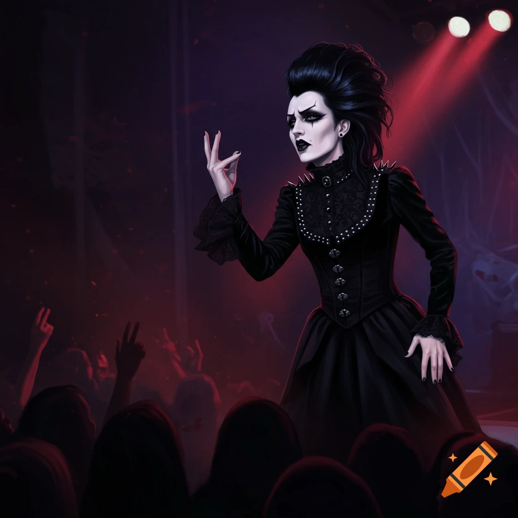 Goth singer performing on stage.