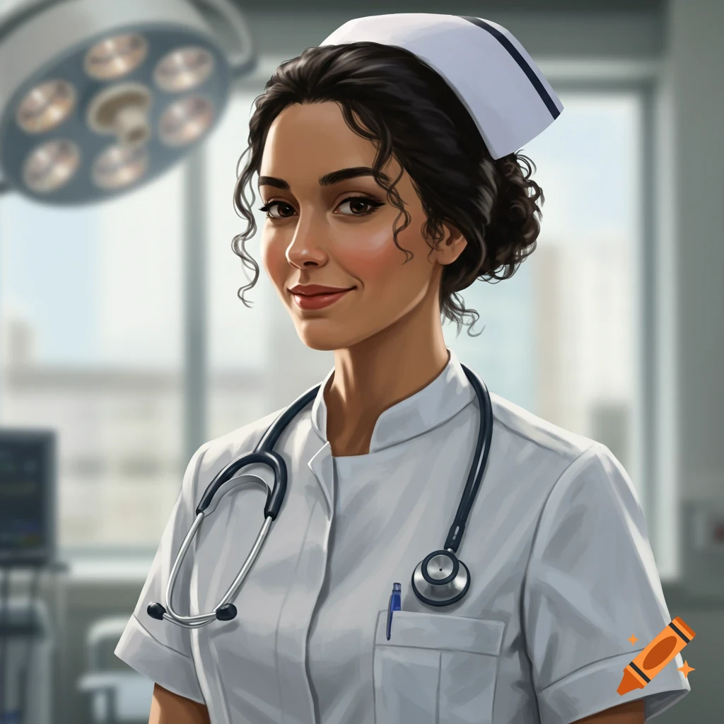 A smiling nurse wearing a cap and stethoscope.