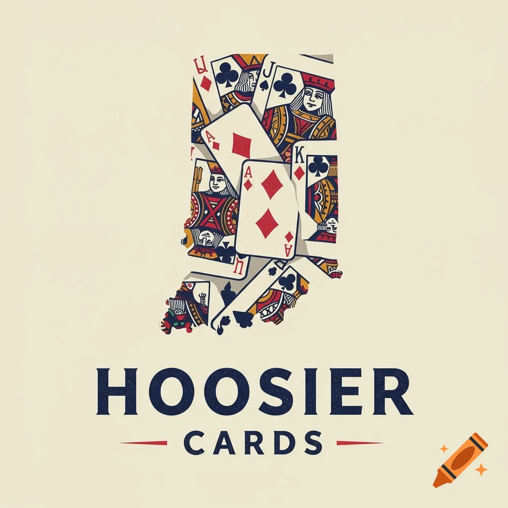 Playing cards arranged as Indiana shape with 'Hoosier Cards' text below