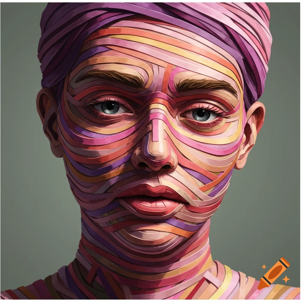 A face made of colorful paper strips
