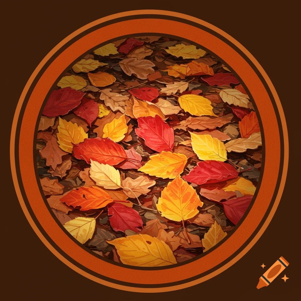 Autumn leaves in an oval frame.