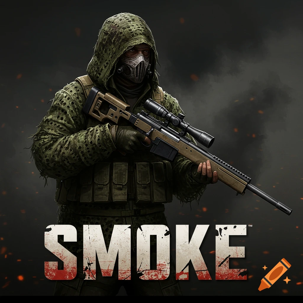 Character in tactical gear with a sniper rifle and the word SMOKE below.