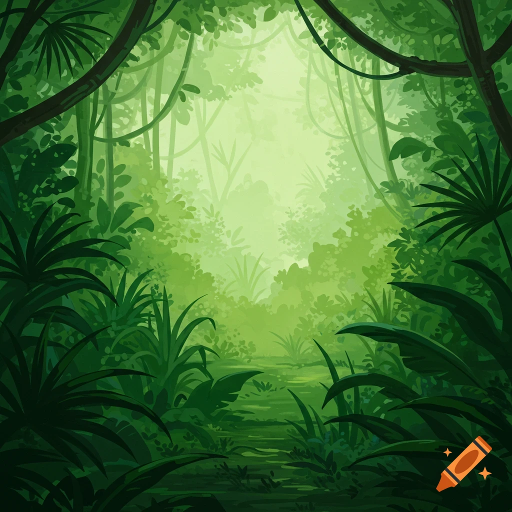 A stylized dense green jungle.
