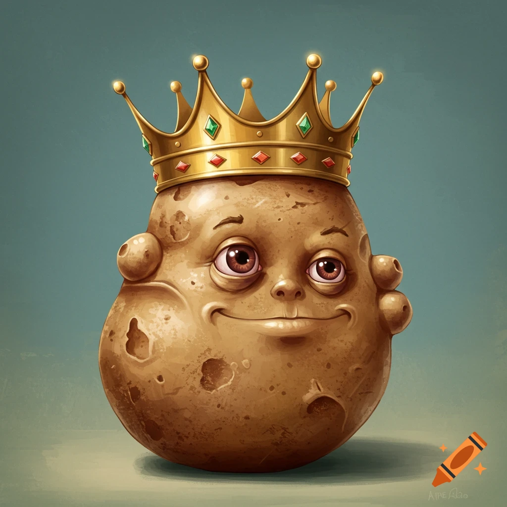 A potato character wearing a gold crown.