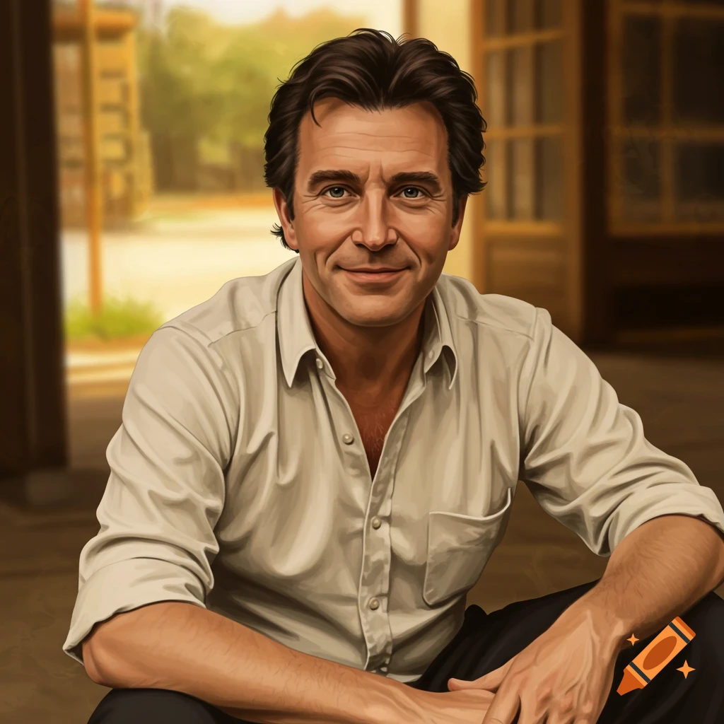 A man sits in a doorway.