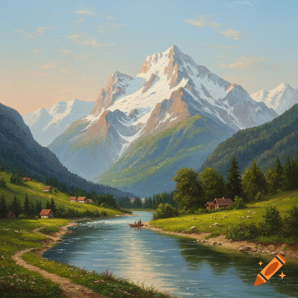 Winter landscape painting with Teton mountains on Craiyon