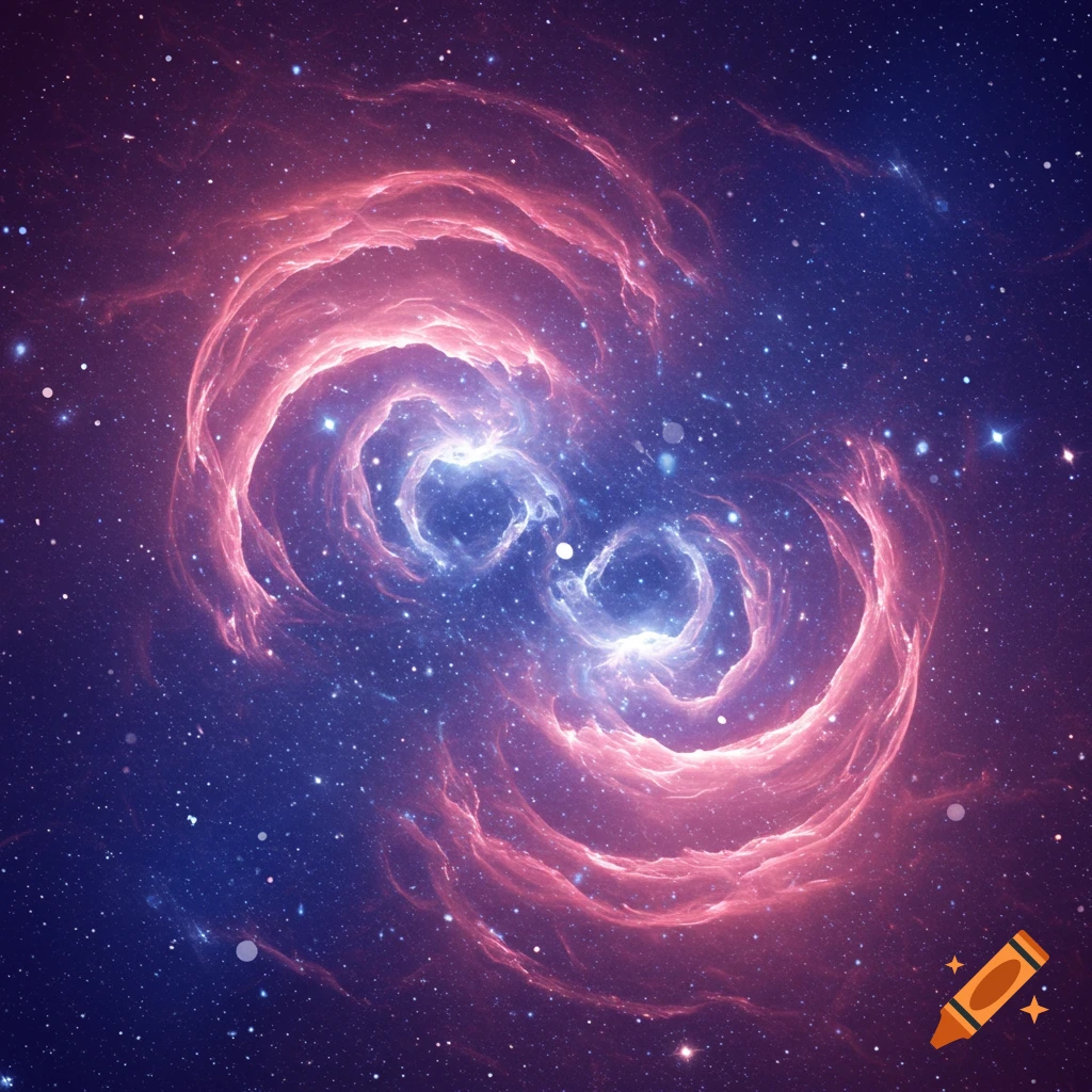 Swirling pink and blue cosmic nebula in space with stars.