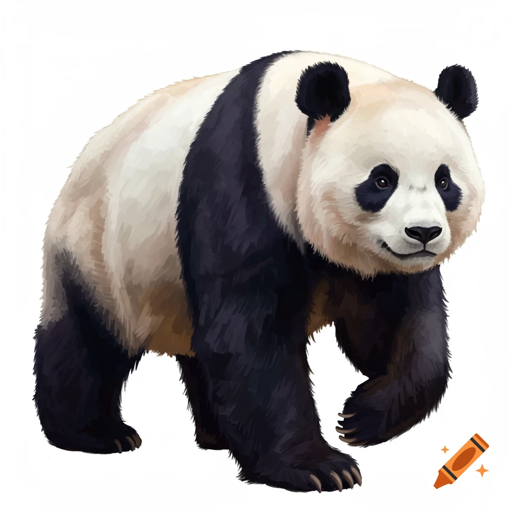 A panda walking on a white background