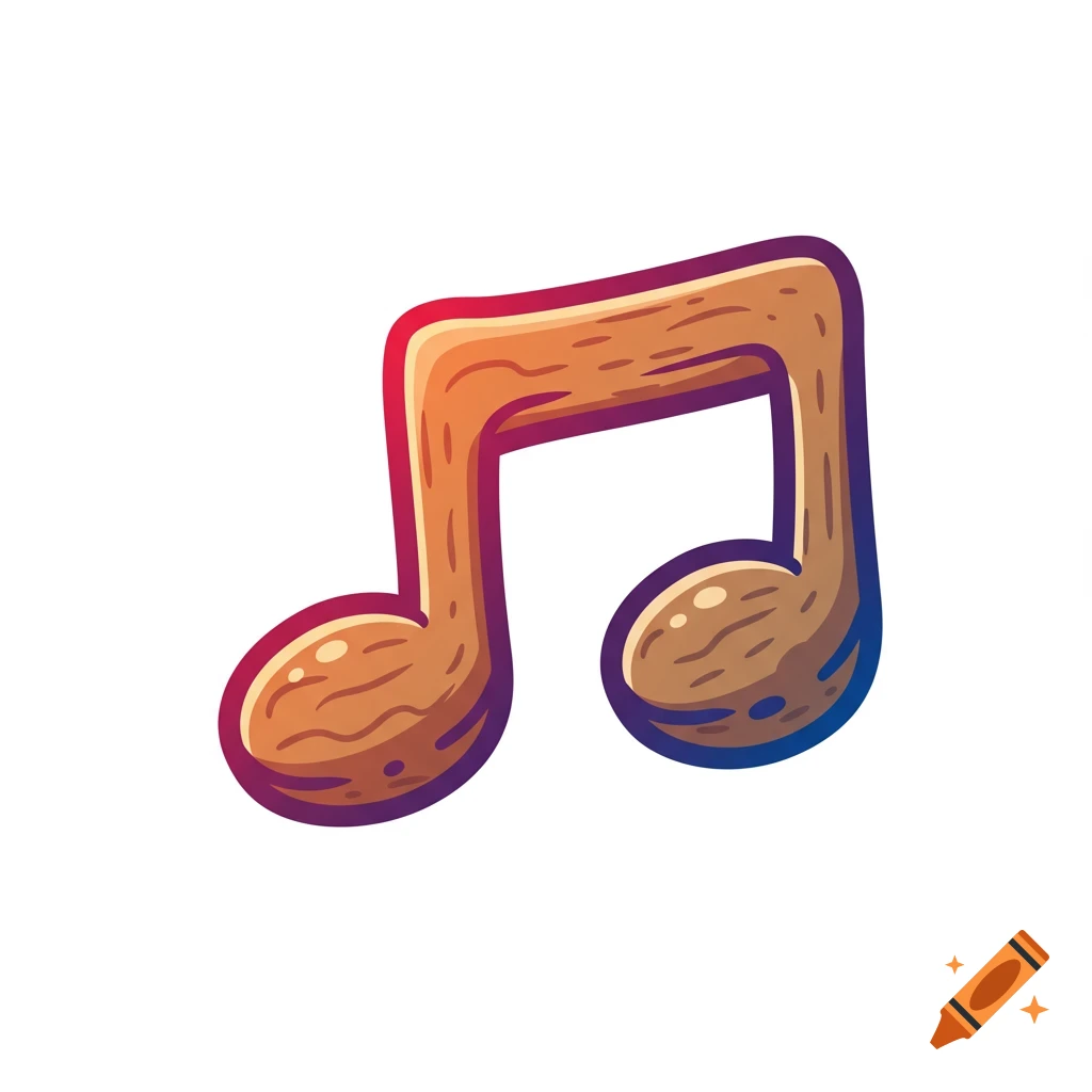 A stylized, wooden-textured eighth note logo.