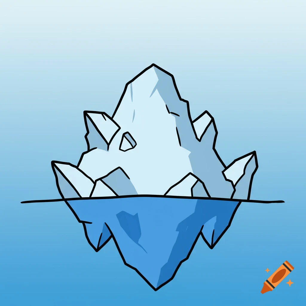 A 2d cartoon drawing of an iceberg floating in blue water.