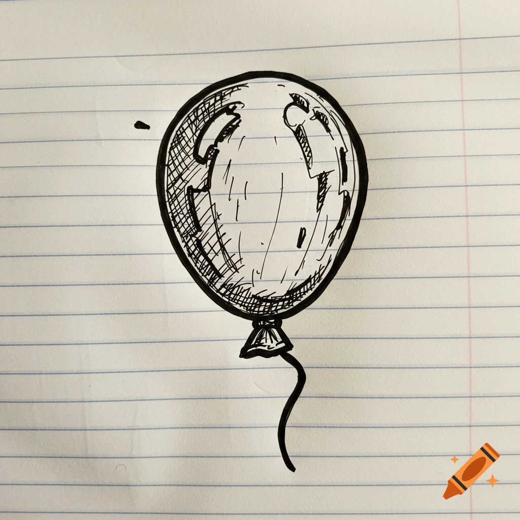 Hand-drawn sketch of a balloon on lined notebook paper.