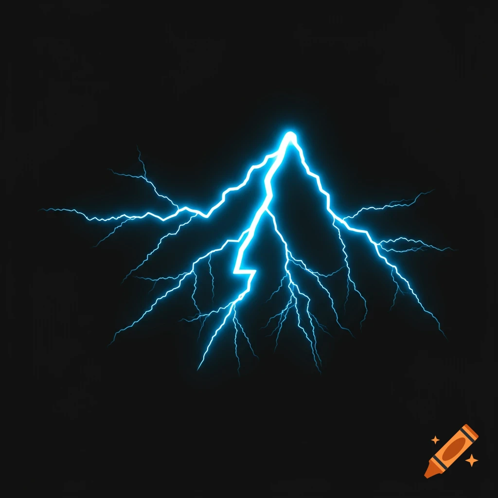 A bright blue lightning bolt against a black background.