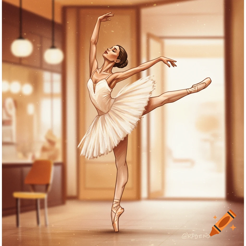 A ballerina performs in a studio.