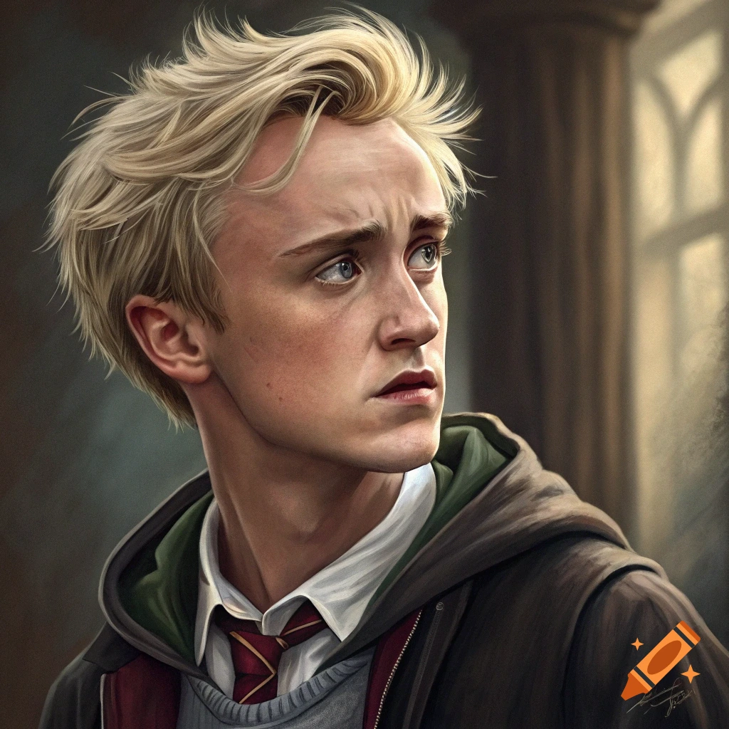 Portrait of a young man with blond hair in school uniform and hoodie, looking up.