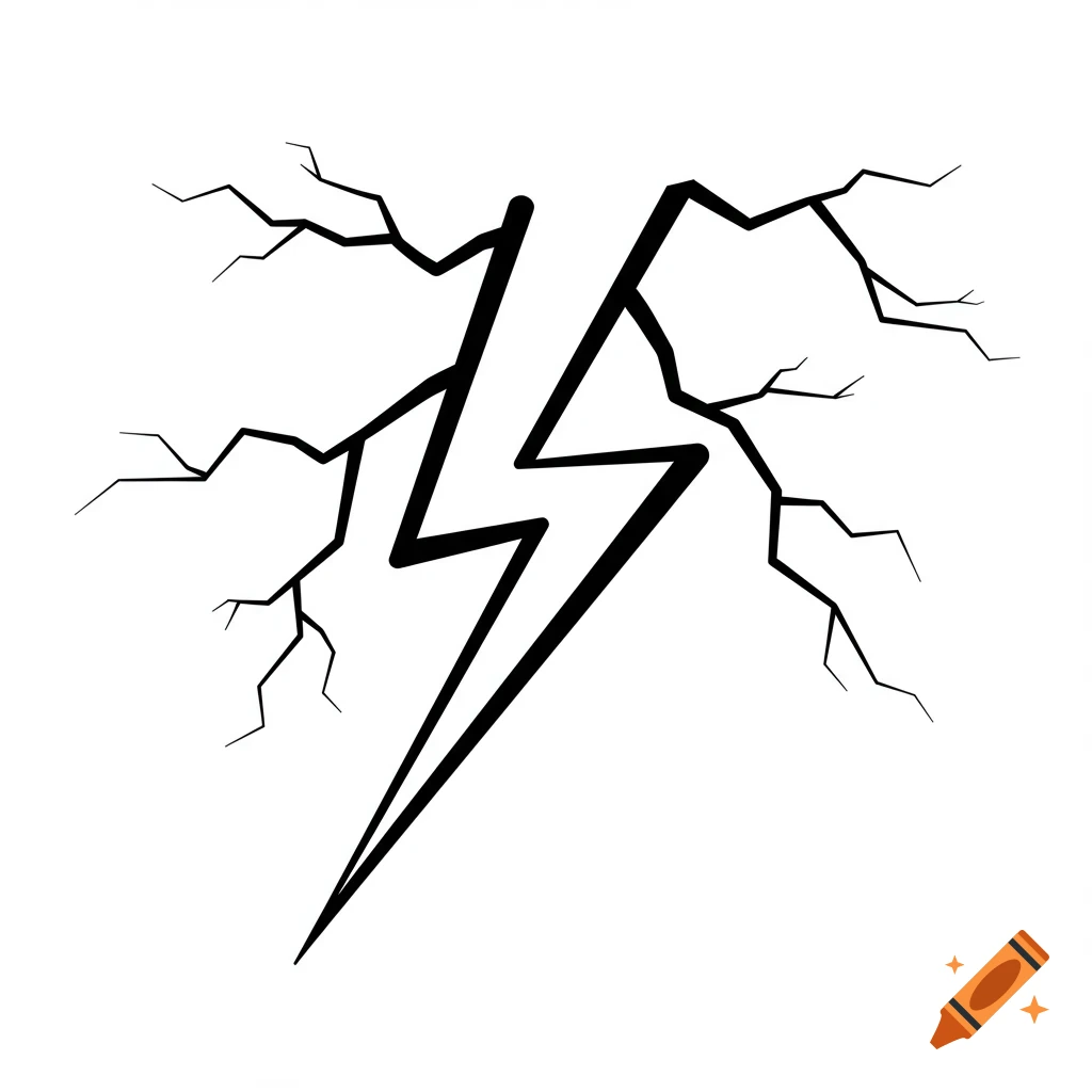 Black line art illustration of a stylized lightning bolt with branching lines.