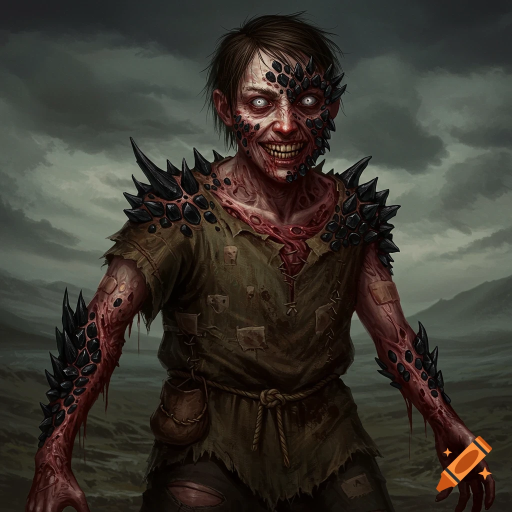 Grotesque creature with spikes and scales.