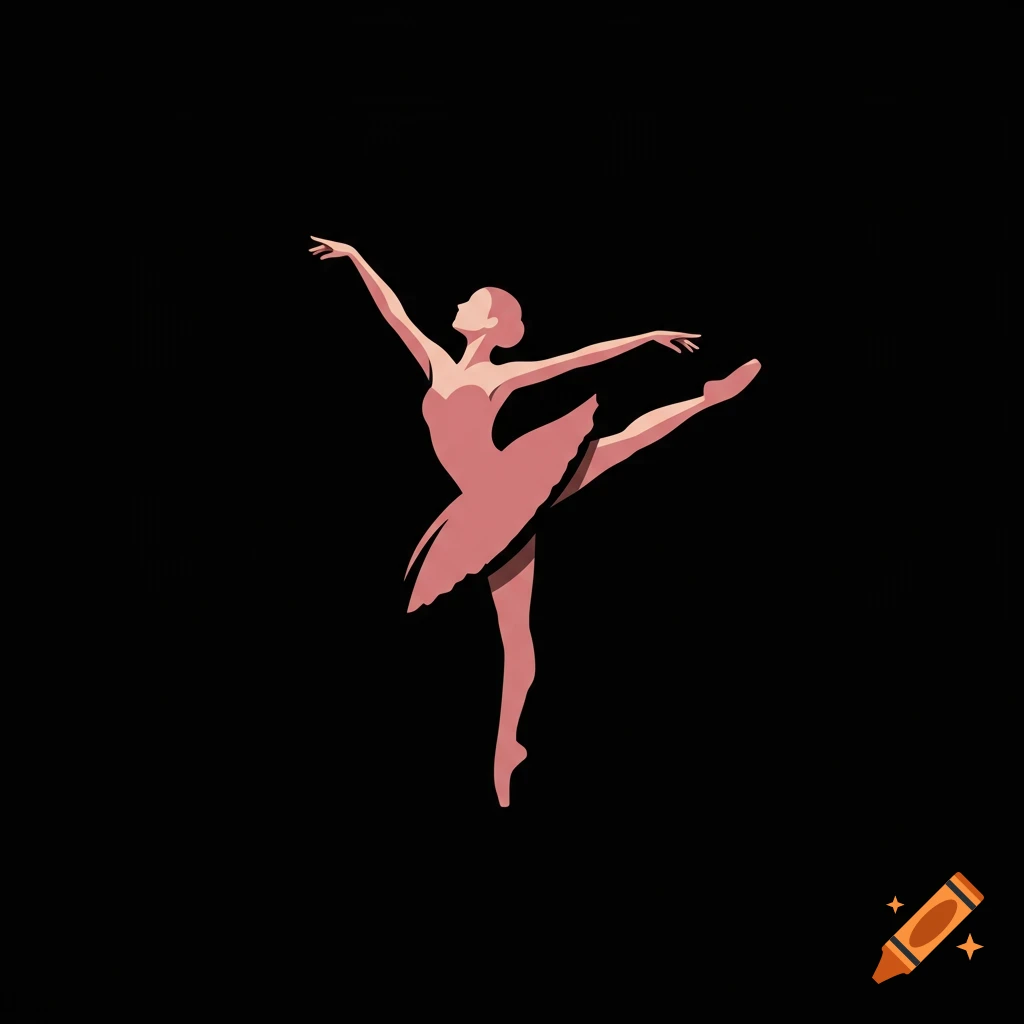 Stylized illustration of a ballerina en pointe on a black background.