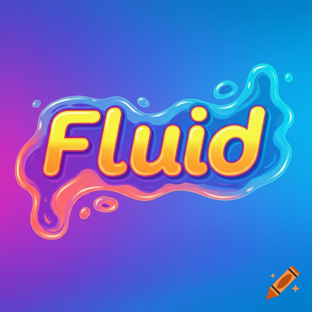 Stylized word Fluid rendered with liquid effects on a gradient background