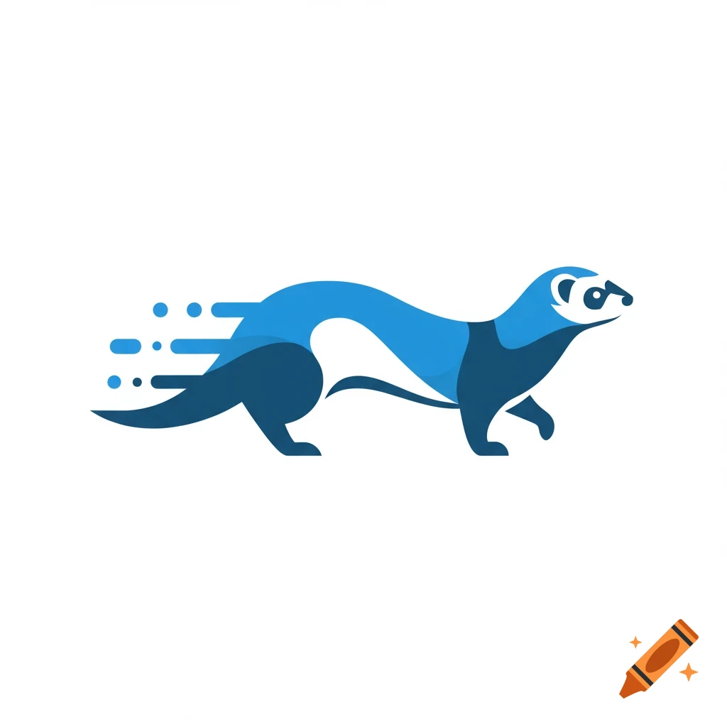 A stylized blue logo of a ferret with speed lines behind it.