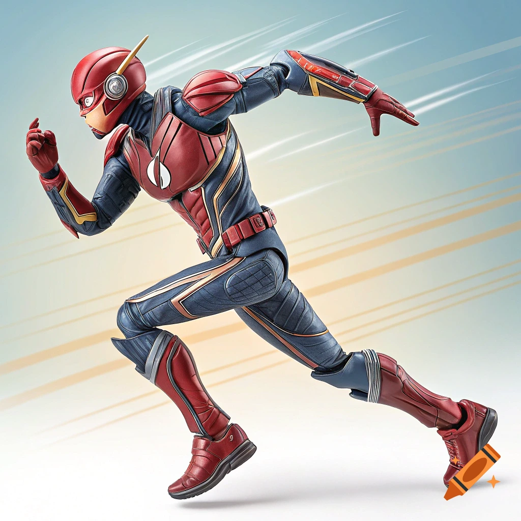 The Flash action figure running fast against a blurred background.