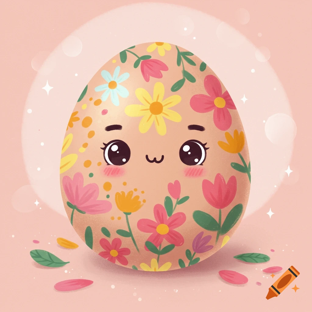 A cute Easter egg with floral designs.