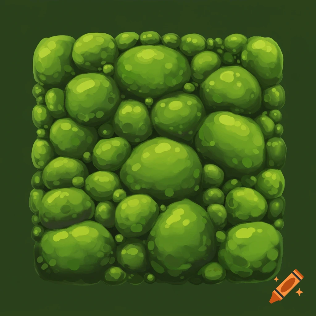 Hand-painted green moss texture with rounded organic shapes in a square tile.